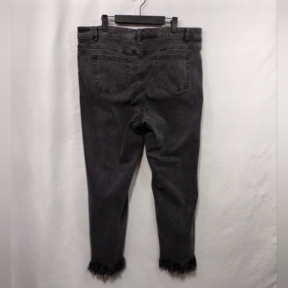 John Mark Fringe Hem Boyfriend Jeans Womens 16W Black Boho Retro 90s Y2K Casual - Picture 5 of 8